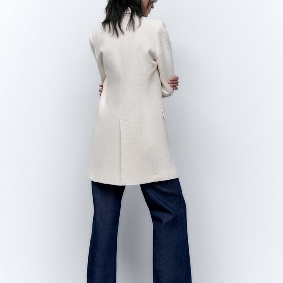 Zara Ecru Textured Coat Jacket With Golden Button - Picture 2 of 10